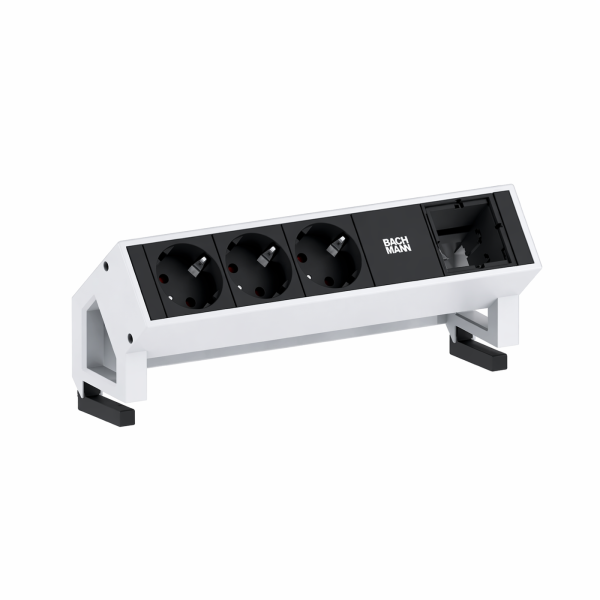 Gniazdo nablatowe do biura Bachmann DESK 2 4M 3x230V + 1 wolny moduł BIAŁY