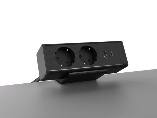 Mediaport biurkowy Digitel Desk UP 4M 2x230V + 2xUSB ładujące CZARNY