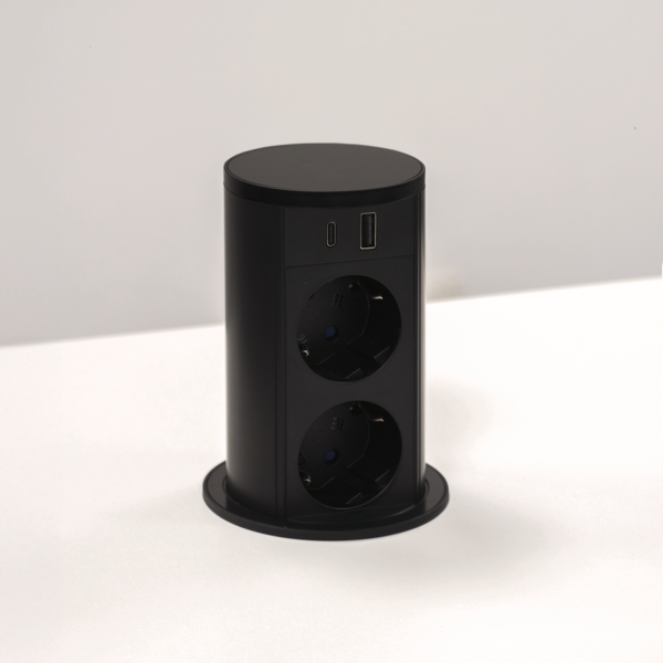 Kolumna blatowa bryzgoszczelna okrągła ASA VersaLIFT 2x230V + Ładowarka USB A+C - Kolor CZARNY Kolumna blatowa bryzgoszczelna okrągła ASA VersaLIFT 2x230V + Ładowarka USB A+C - Kolor CZARNY