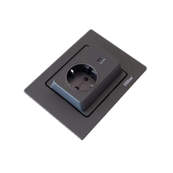 Gniazdo obrotowe Evoline SPIN 1x230V + Ładowarka USB czarne