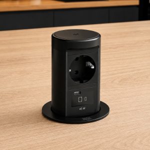BACHMANN ELEVATOR 2 – kolumna blatowa wysuwana 1x gniazdo 230V + USB-C 45W + ładowarka indukcyjna Qi2 - CZARNY MAT