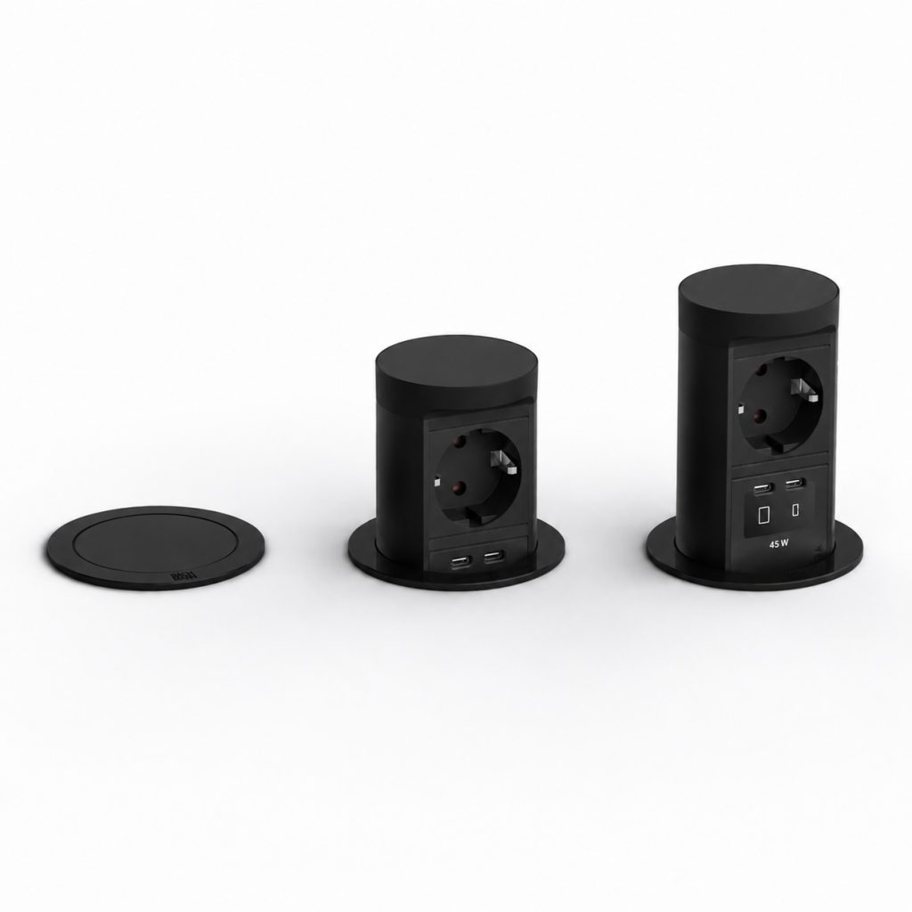 BACHMANN ELEVATOR 2 – kolumna blatowa wysuwana 1x gniazdo 230V + USB-C:C 45W - CZARNY MAT 3 fazy