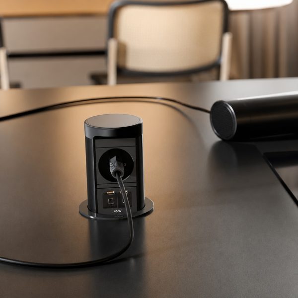 BACHMANN ELEVATOR 2 – kolumna blatowa wysuwana 1x gniazdo 230V + USB-C:C 45W - CZARNY MAT podpięty kabel