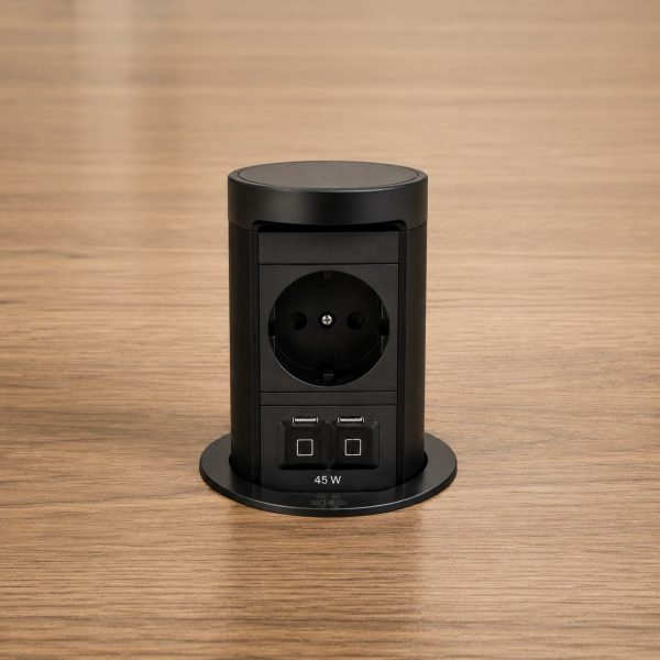 BACHMANN ELEVATOR 2 – kolumna blatowa wysuwana 1x gniazdo 230V + USB-C:C 45W - CZARNY MAT w blacie