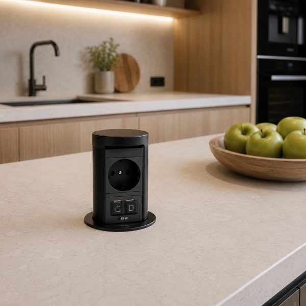 BACHMANN ELEVATOR 2 – kolumna blatowa wysuwana 1x gniazdo 230V + USB-C:C 45W - CZARNY MAT w kuchni